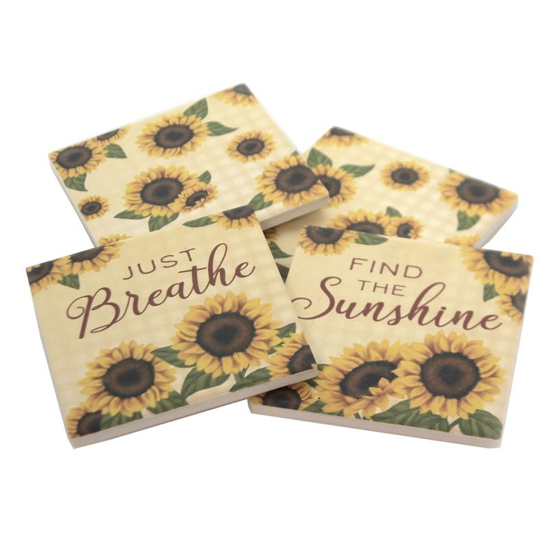 Tabletop 4.0" Sunflowers Pattern Coaster Set Sunshine Absorbant Carson Home Accents  -  Coasters