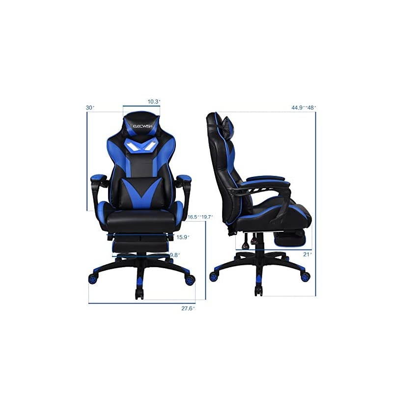 Ergonomic Swivel Video Game Chairs High-Back Office Chair w/PU Leather and Adjustable Armrests Blue