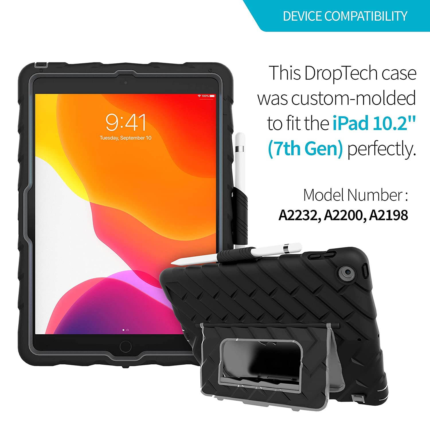 GumDrop Hideaway Case Designed for The New Apple iPad 10.2 7th Gen (2019) Tablet Commercial, Business and Office Essentials - Rugged, Shock Absorbing, Extreme Drop Protection (Black)