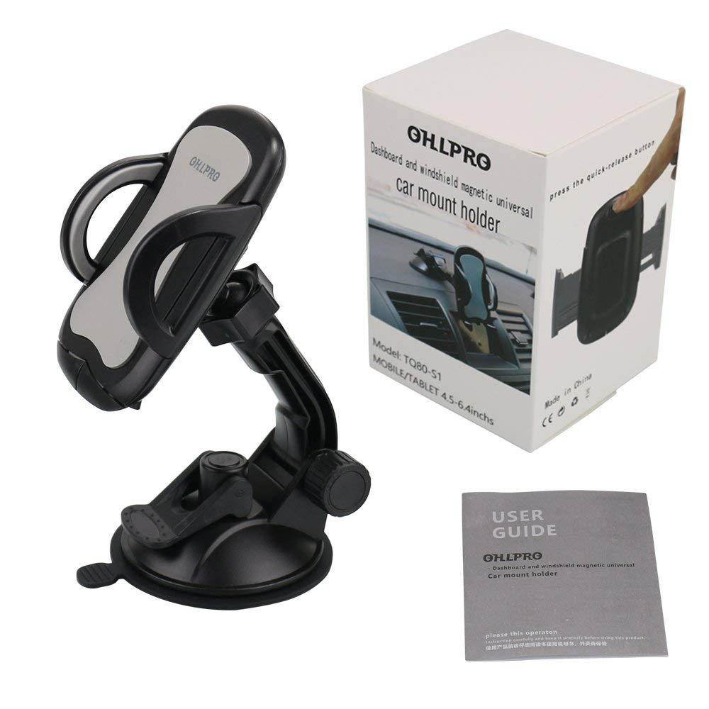 Car Phone Mount,OHLPRO Cell Phone Holder for Car Dash Windshield Dashboard Universal 360&deg;Adjustable Rotating for iPhone Samsung Sony Google All 4"- 6.4" Smartphones GPS Mobile (Silver)