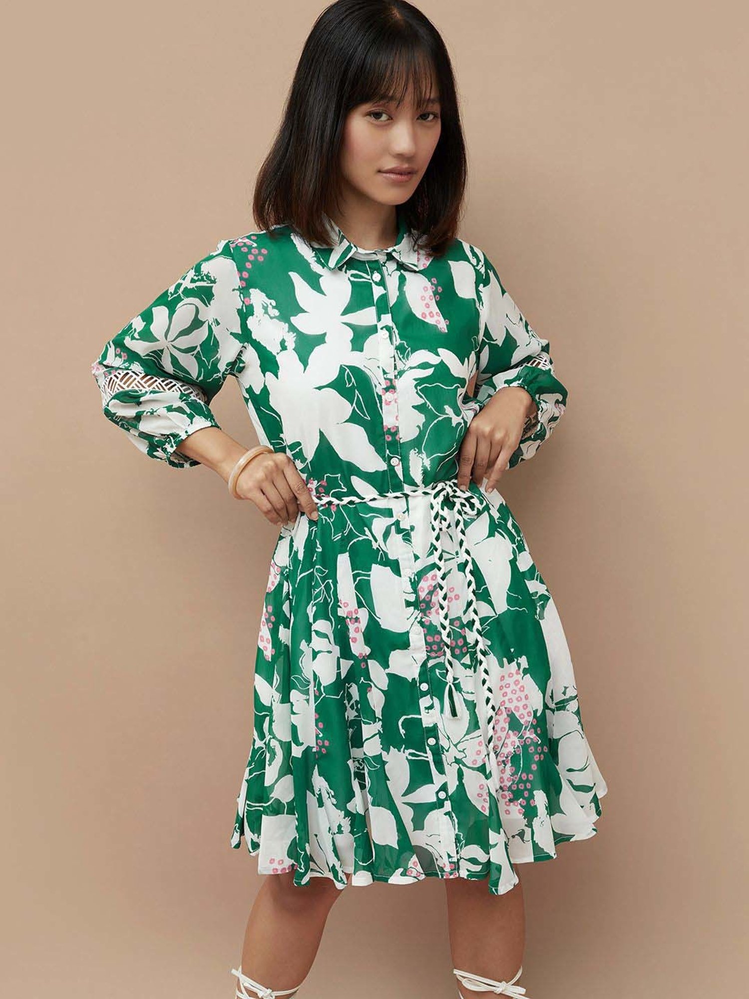 Colour Me by Melange Green Printed A-Line Dress