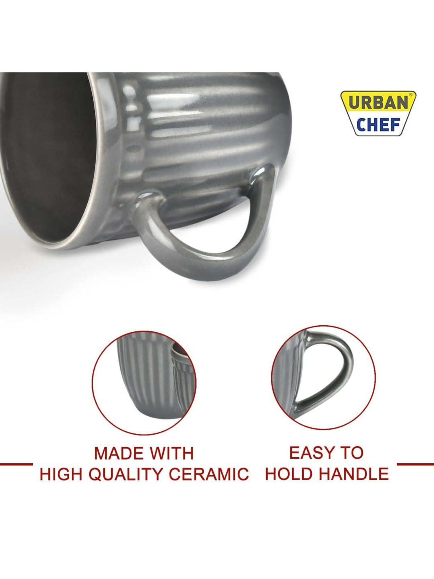 Urban Chef Grey & Green Ceramic Handcrafted Microwave Safe Tea Cup - Set of 6