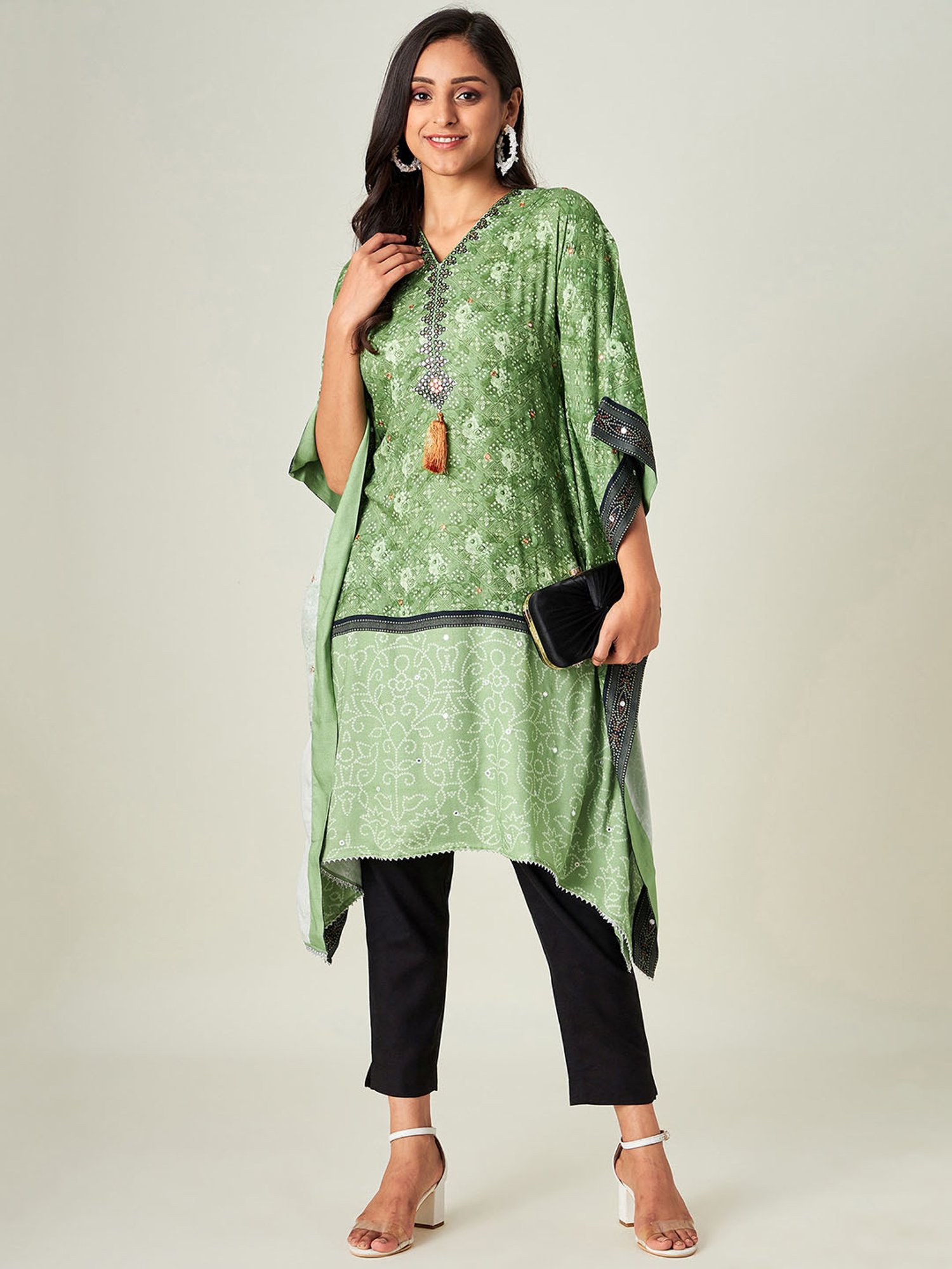 The Kaftan Company Green Bandhani A Line Kaftan Kurta