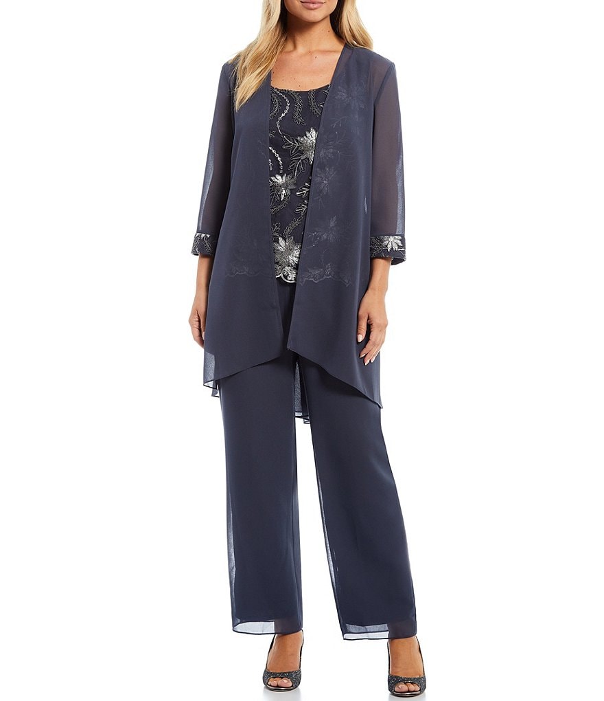 Le Bos Pebble Georgette Embroidered 3-Piece Pantset