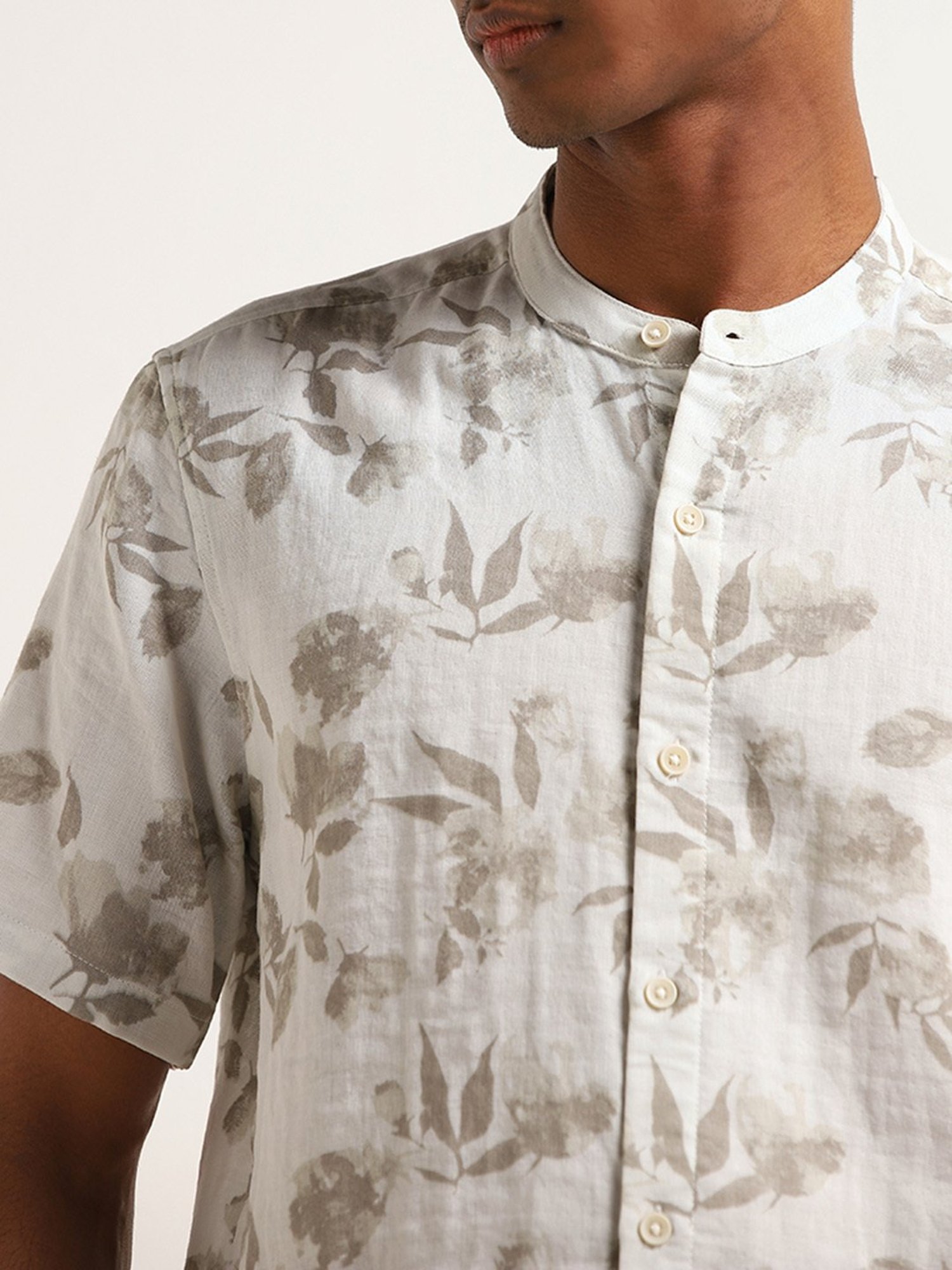 ETA by Westside White Floral Print Resort Fit Shirt