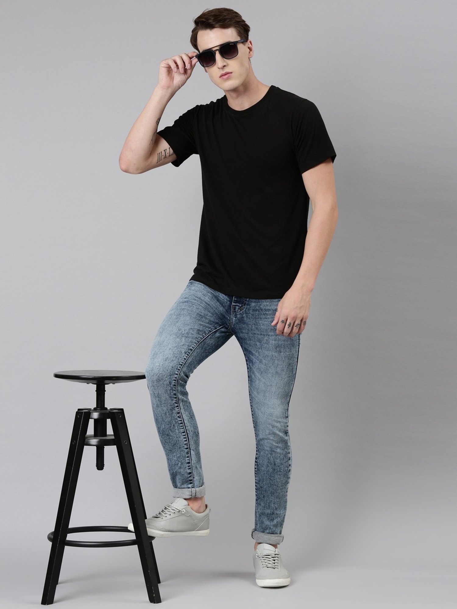 CINOCCI Carolina Blue Cotton Slim Fit Jeans