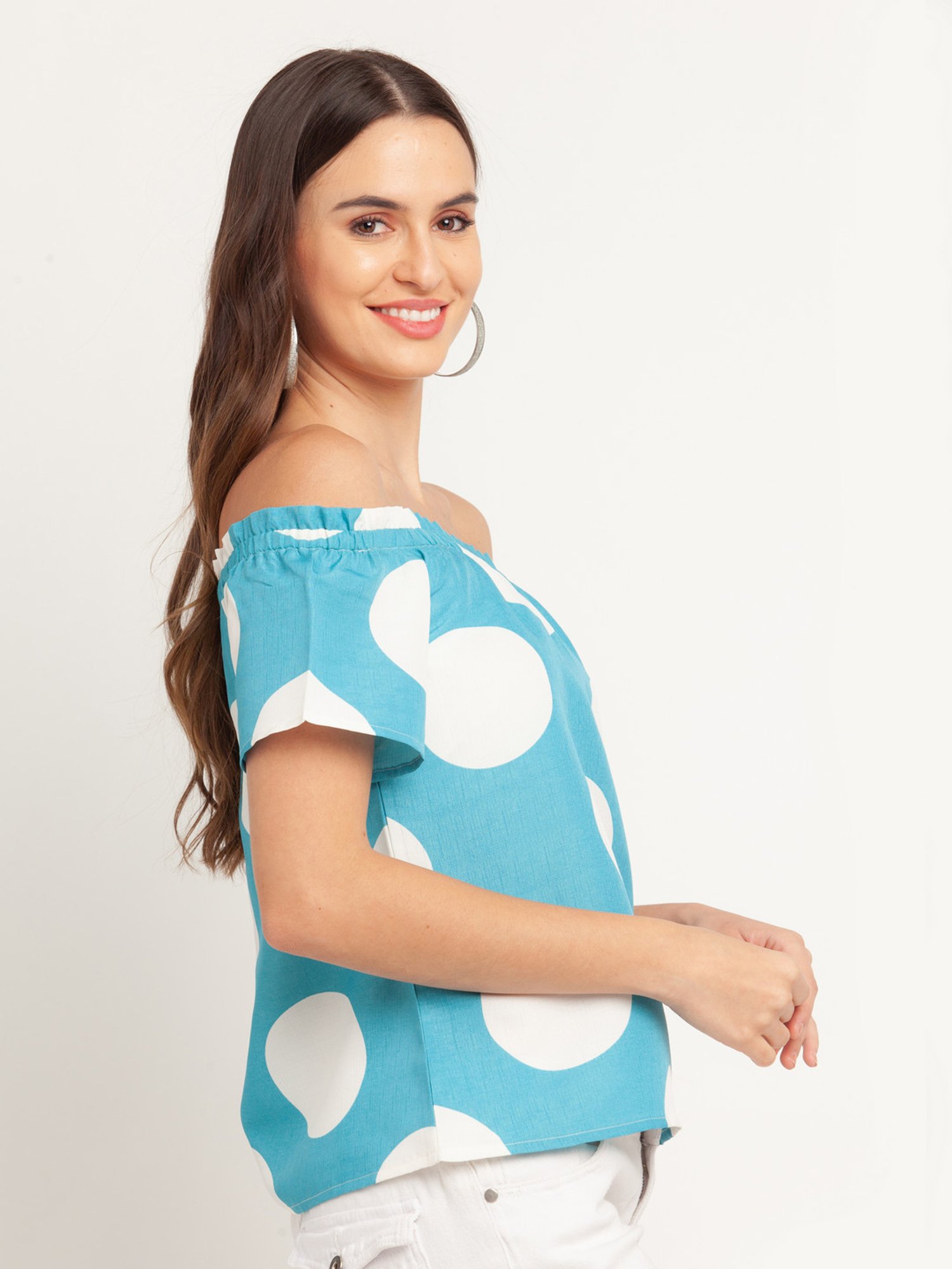 Zink London Blue & White Polka Dot Top