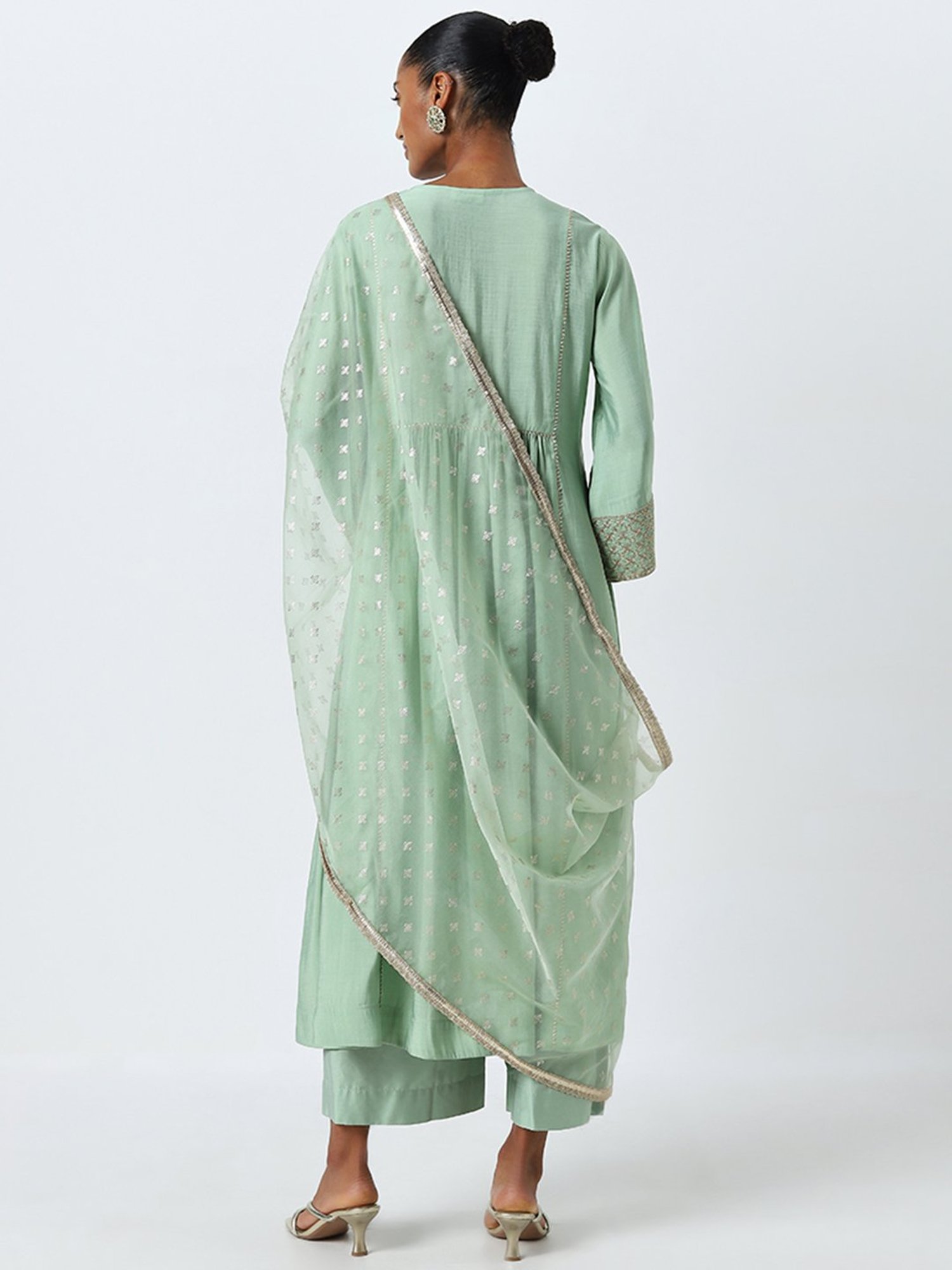 Vark by Westside Mint Embellished Kurta, Ethnic Pants and Dupatta Set