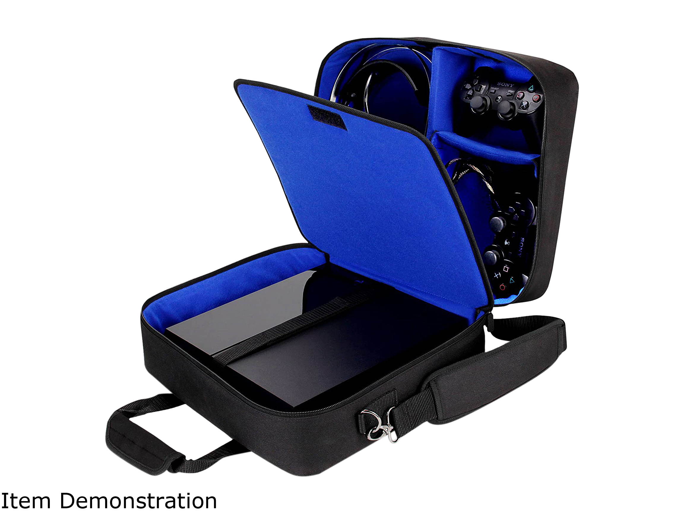USA GEAR Console Carrying Case - PS4 Case Compatible with Playstation 4 Slim, PS4 Pro, and PS3 - Customizable Interior Stores PS4 Games, PS4 Controller, PS4 Headset, and More Gaming Accessories (Blue)