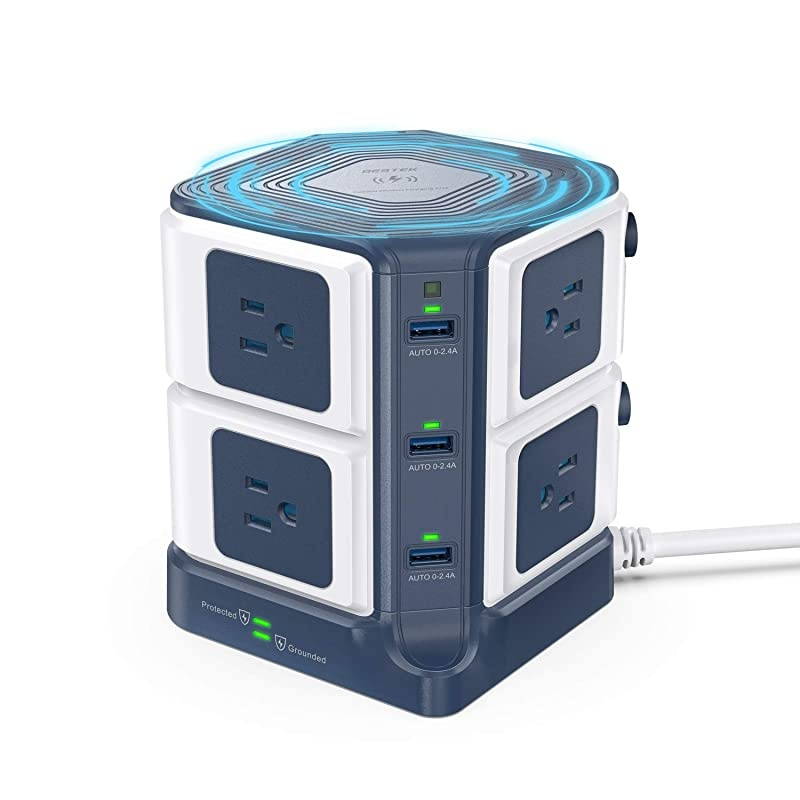 USB Power Strip with Wireless Charger  8-Outlet Surge Protector and 40W 6-Port USB Charging Dock Station,1500 Joules,ETL Listed,Dorm Room Accessories