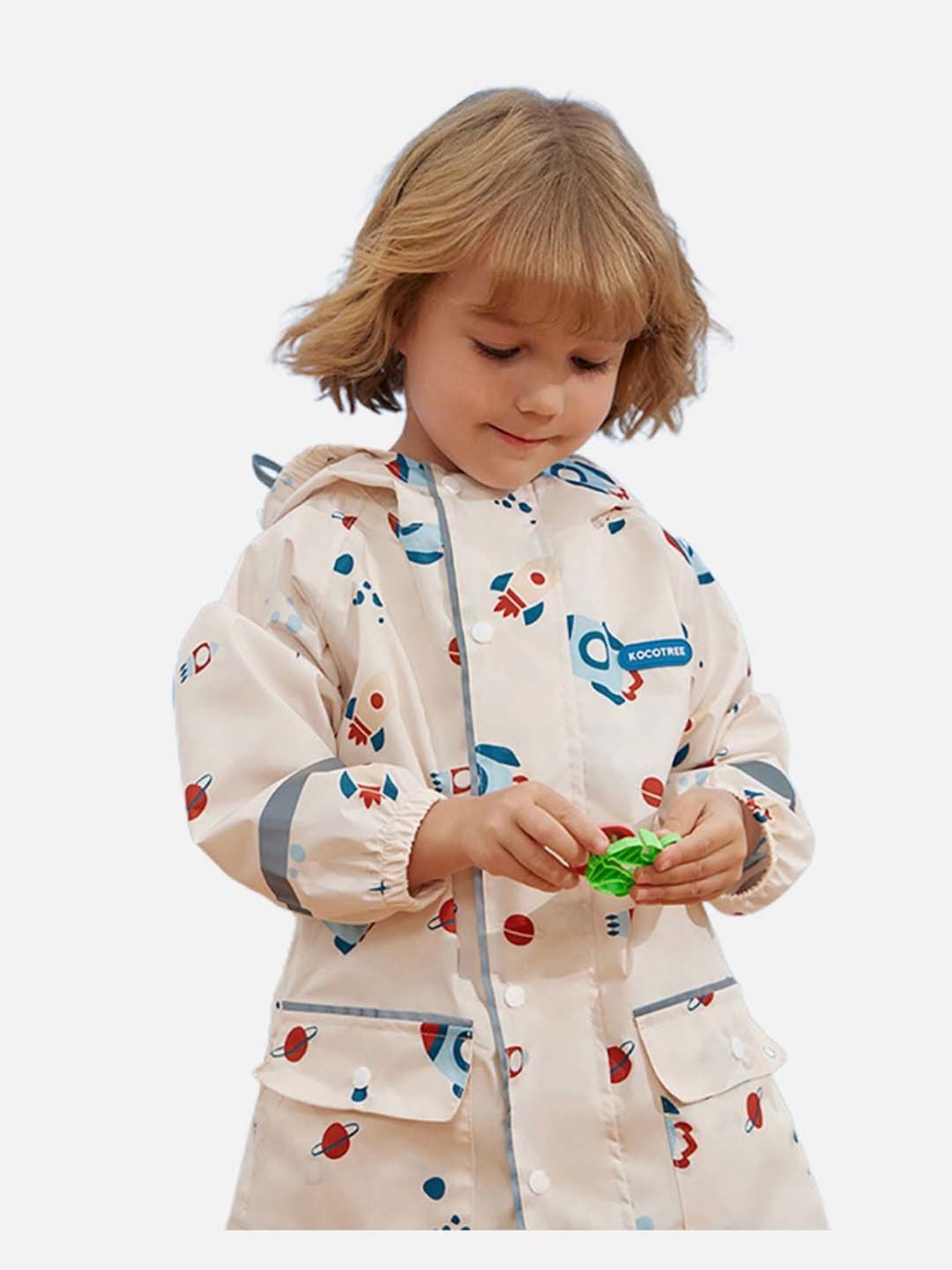 Little Surprise Box Boys Cream Printed Full Sleeves Rain Coat