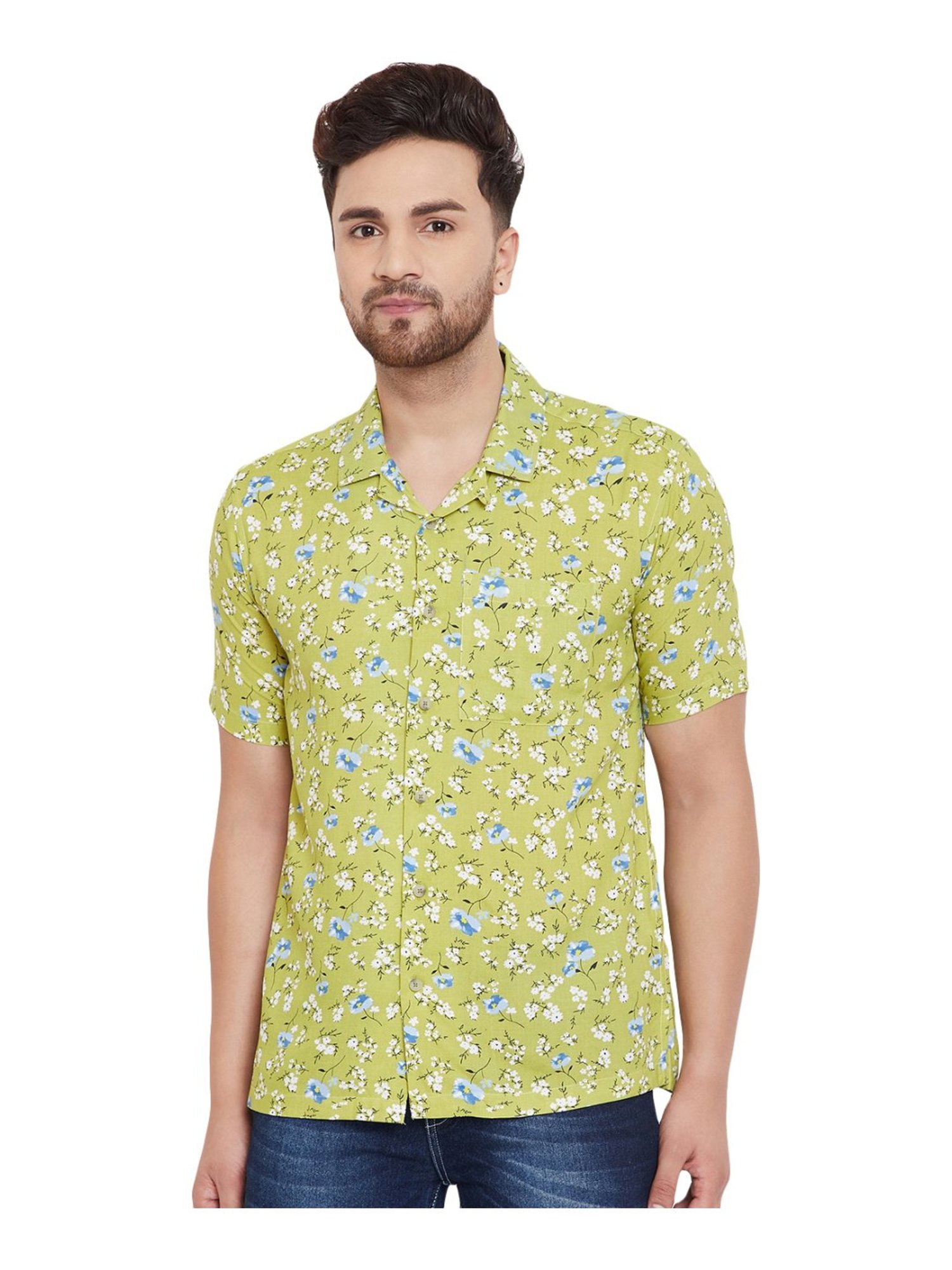 Even Green Slim Fit Printed Shirt
