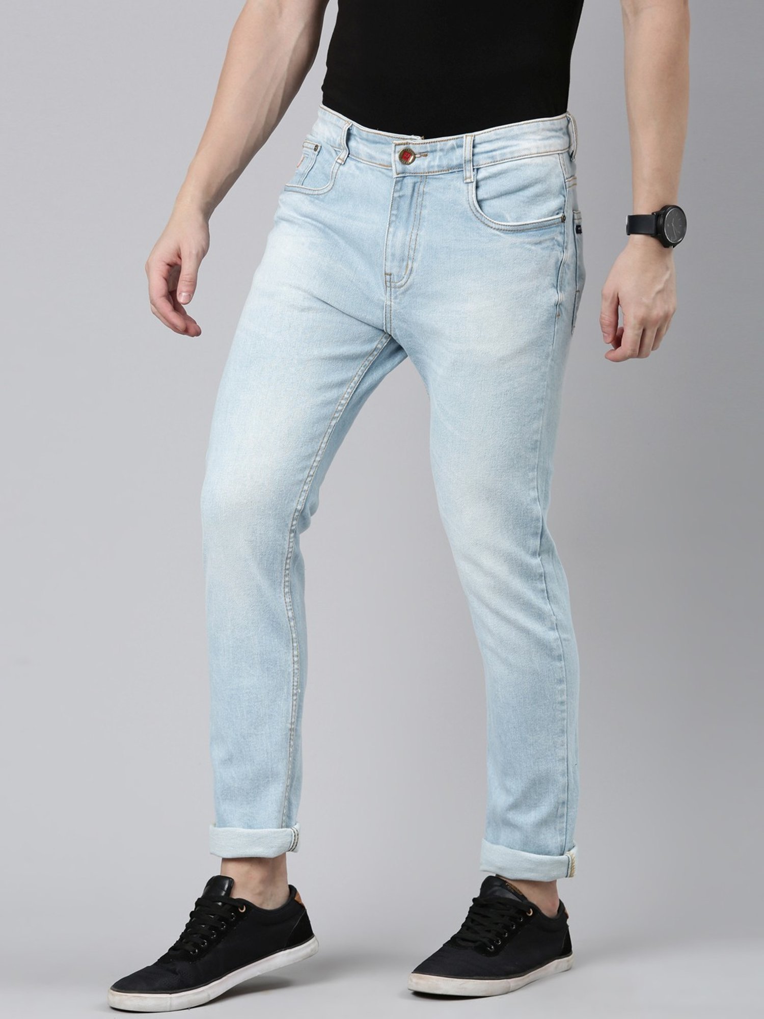 CINOCCI Light Blue Cotton Slim Fit Jeans