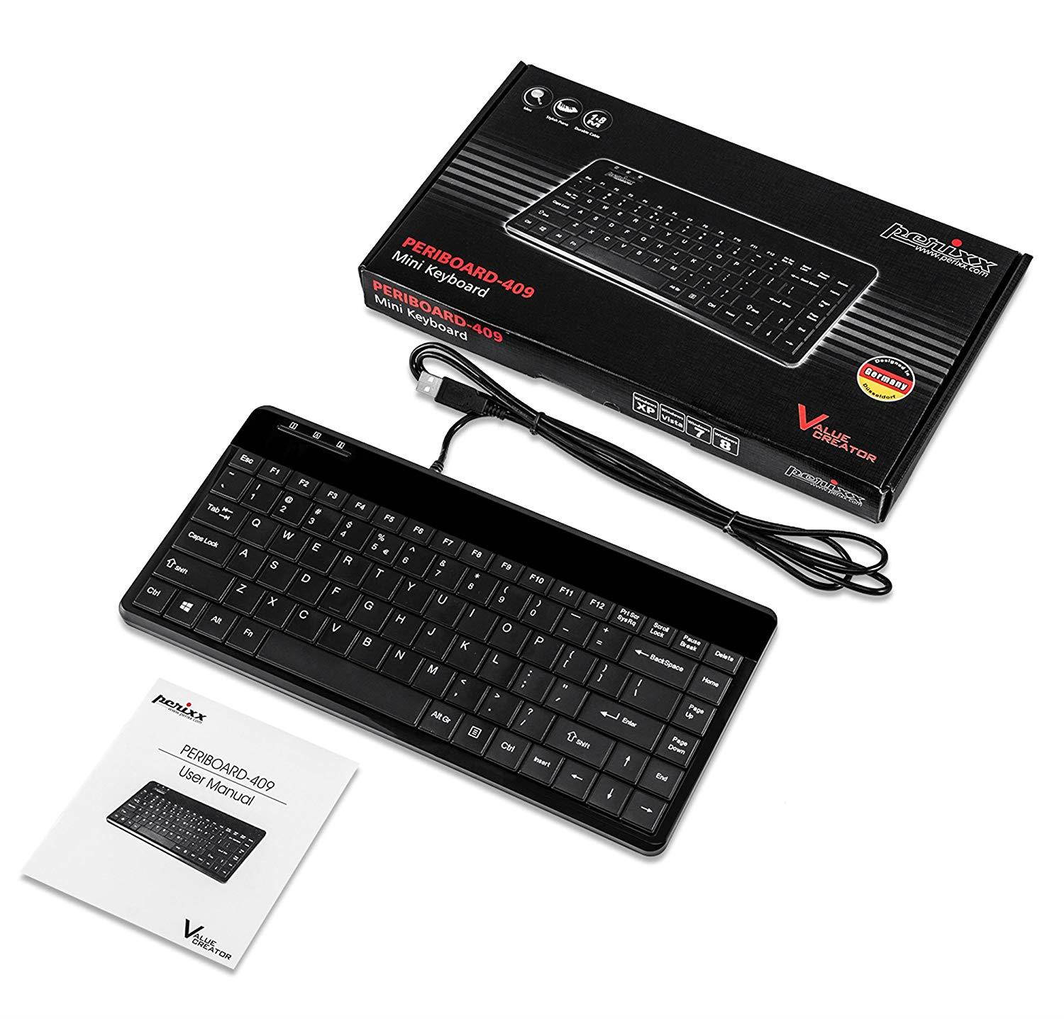 Perixx PERIBOARD-409H, Mini Keyboard with USB Port - 12.40x5.79x0.79 Inch Dimension - Piano Finish Black - Build in 2x USB2.0 Hubs - USB Interface