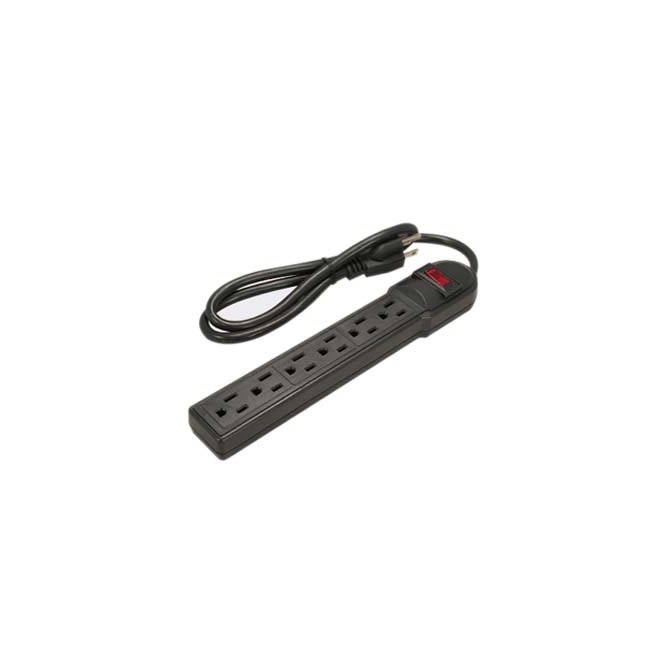 Fuji Labs 3Ft 6-Outlet Surge Protector 14AWG/3, 15A, 90J, Black