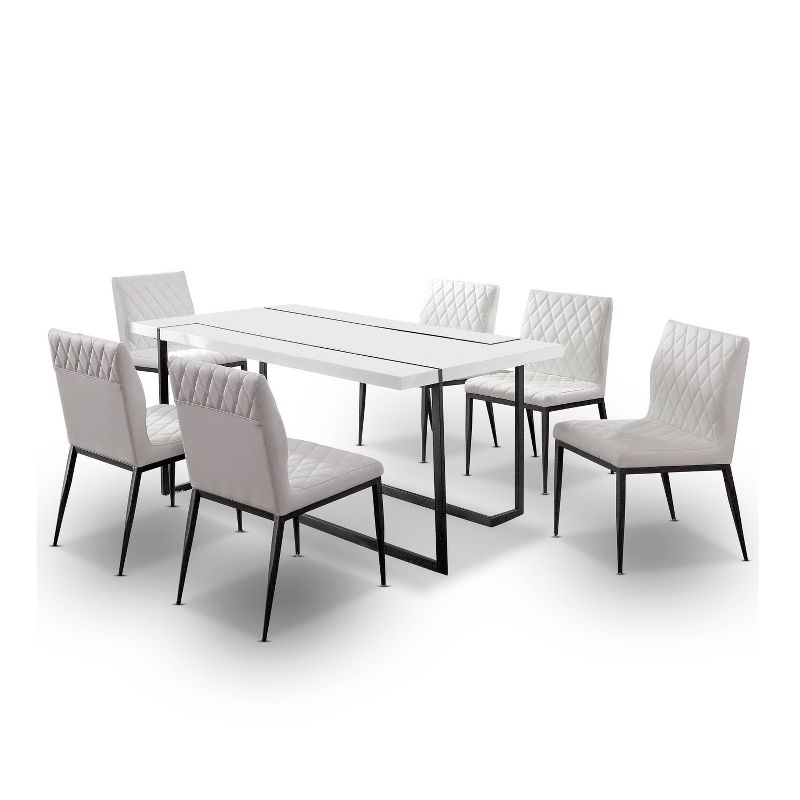 7pc Mcguffey Contemporary Dining Table Dining Set White/Black/Ivory - miBasics