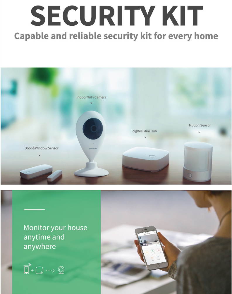 Smart Home Wifi Security System Alarm Set Burglar Alarm Mini Hub IP camera Motion Sensor Door/Window Sensor Smart Camera for Home Doors and Windows