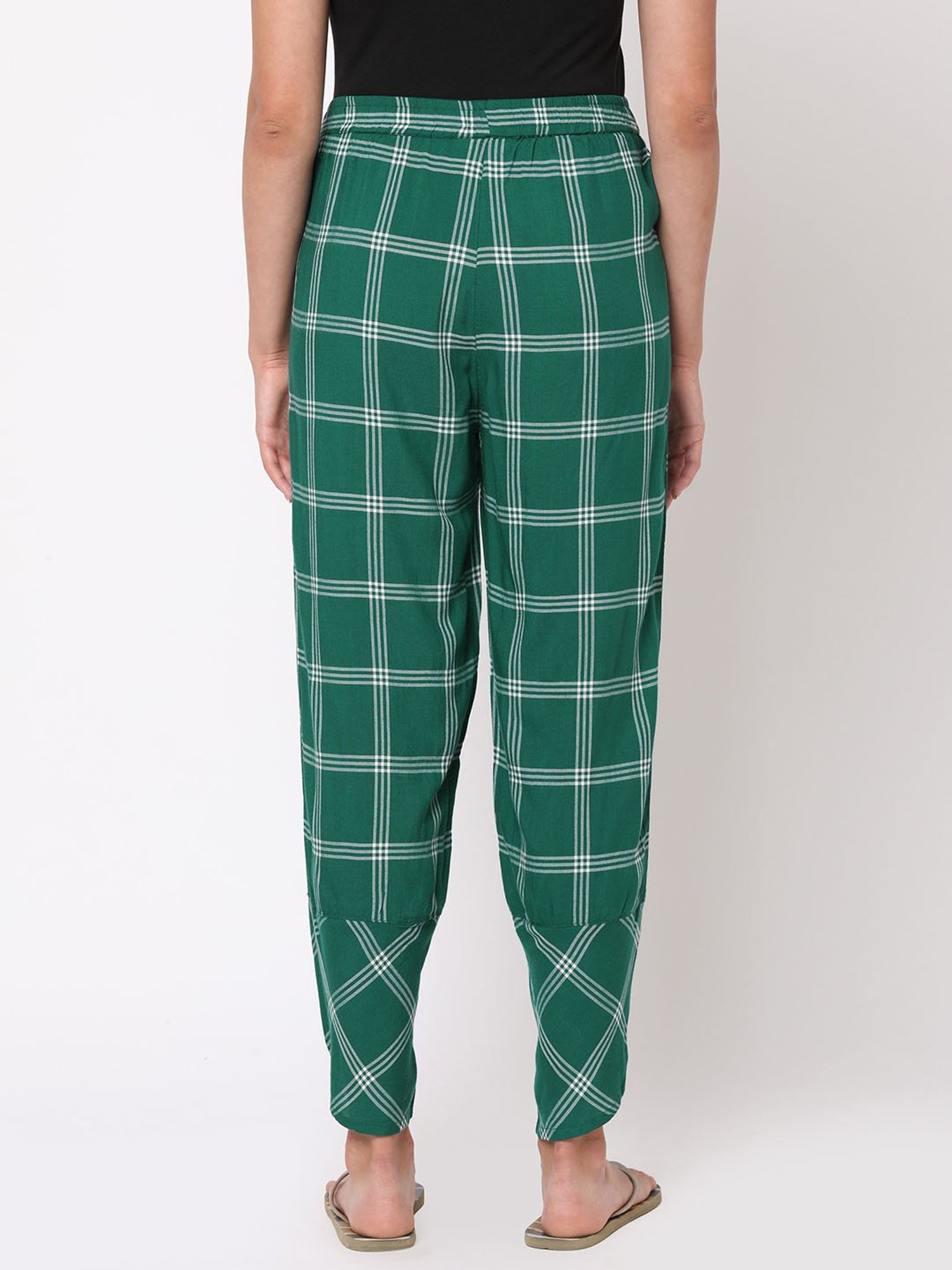 Mystere Paris Green & White Checks Lounge Pants