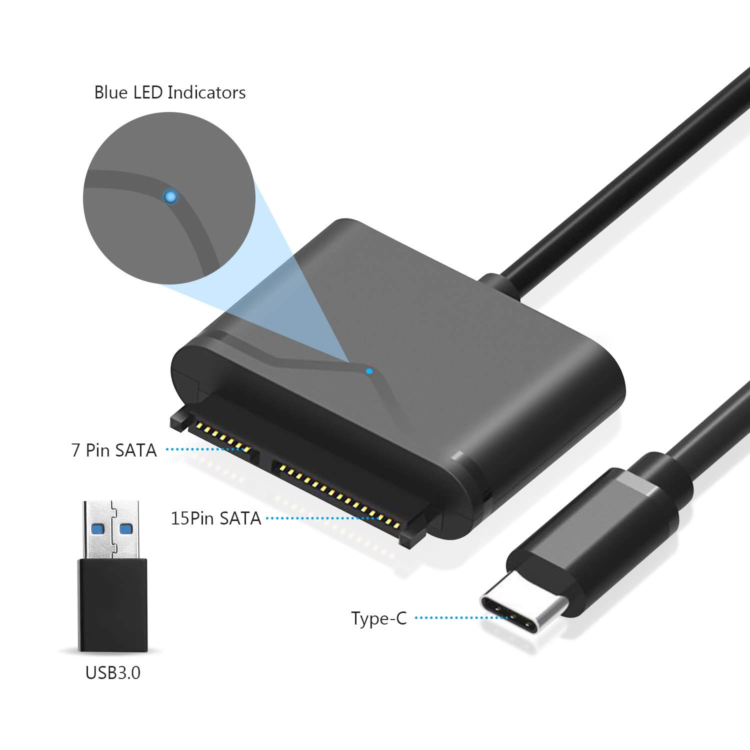 Jansicotek Type-C/USB 3.0 to SATA Converter Adapter for 2.5/3.5 inch Hard Drive Disk SSD HDD, 12V/2A Power Adapter and USB 3.0 Adapter included (FXHU.00111FX01002)