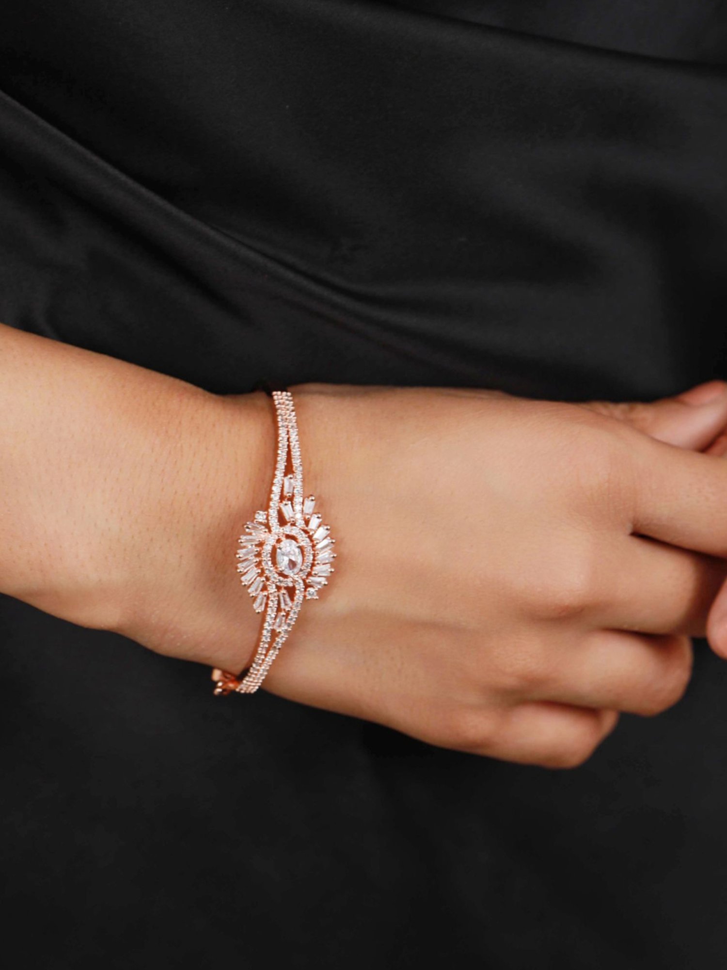 Aatmana Rose Gold-Plated Floral Patteren Handcrafted Bangle-Style Bracelet