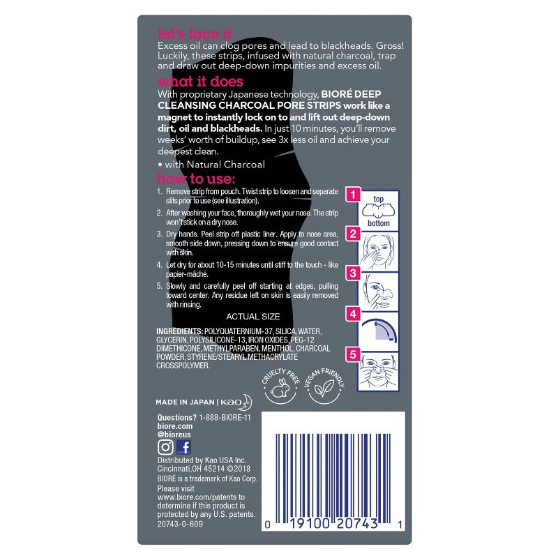 Biore Charcoal Deep Cleansing Pore Strips Pore - 6ct