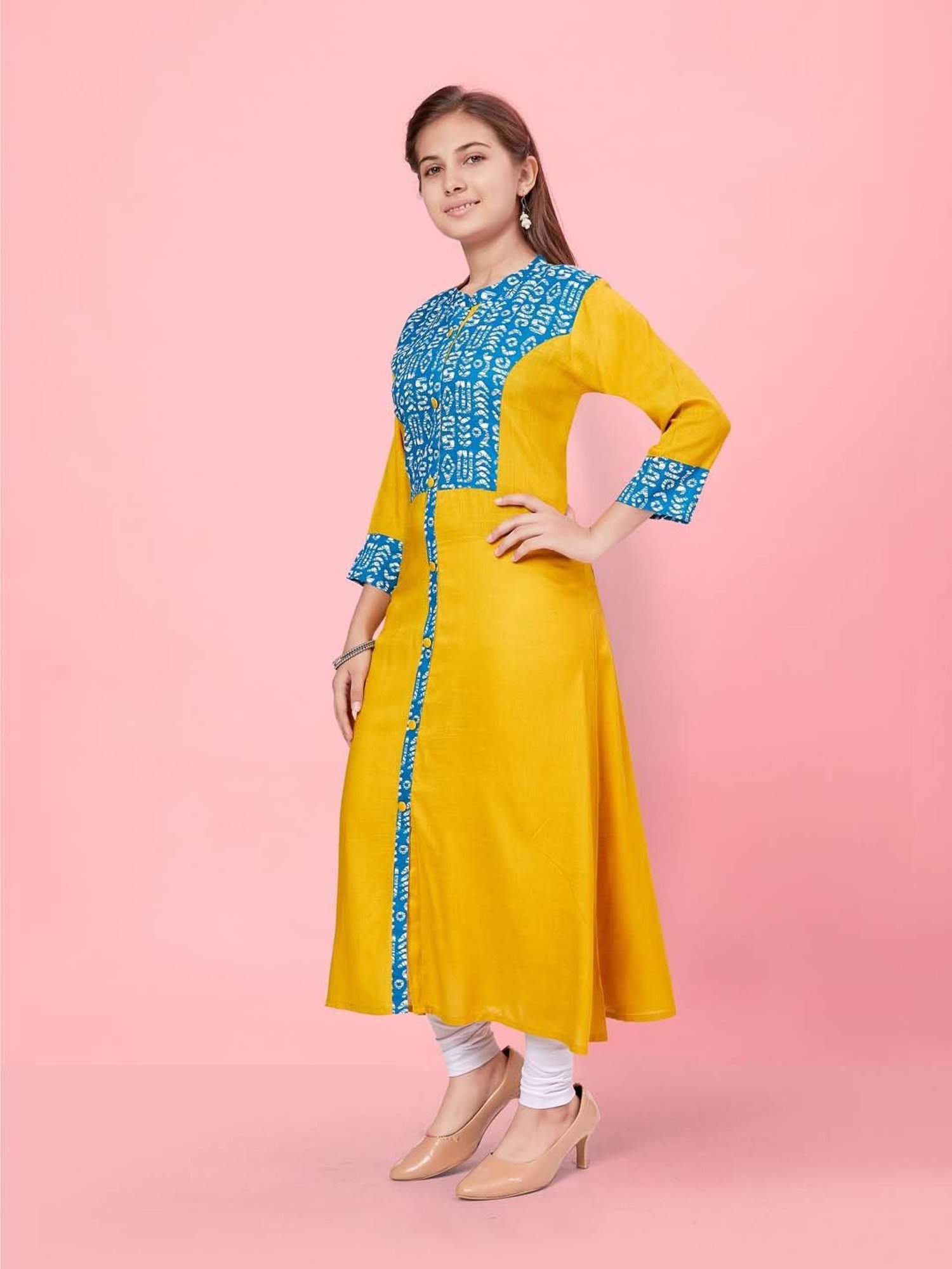 Aarika Kids Yellow & White Cotton Printed Kurti Set