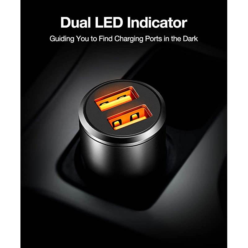 Car Charger  Quick Charge 30 3A Dual USB Ports 36W Fast Car Adapter Metal Compatible with Samsung Galaxy S10 S9 S8 S20 Plus Note 10 9 8 S7 iPhone Xs Max XR X 8 7 6 iPad LG G6 V20 Moto Black