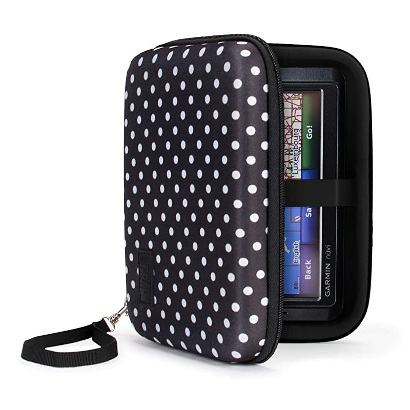 Hard Shell Electronic Organizer Travel Case 7.5 Inch with Weather Resistant Exterior and Large Mesh Accessory Pocket - Compatible with Garmin GPS, Chargers, and More Electronics - Polka Dot