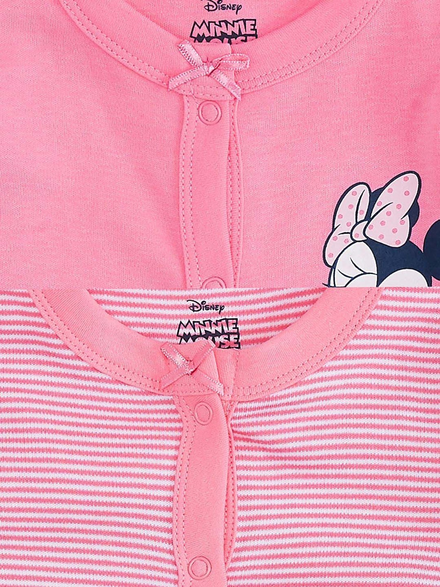 Pantaloons Baby Girls Pink Cotton Striped Full Sleeves Disney Sleepsuit (Pack of 2)