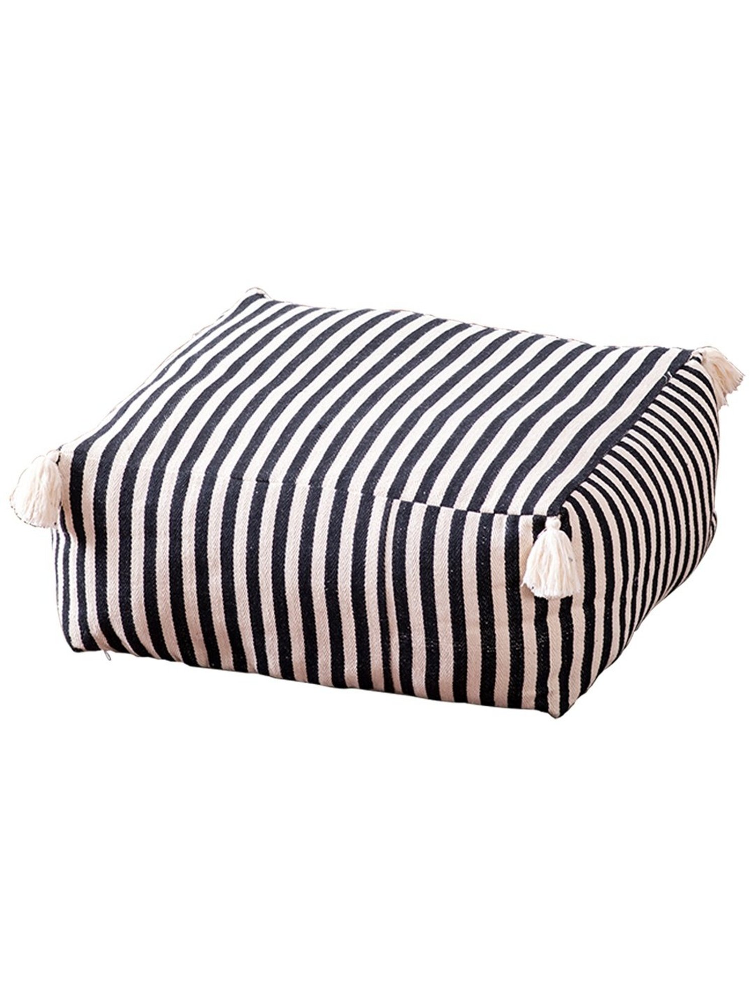 Nestroots Printed Black Cotton Foot Stool Floor Cushions with Filler - Set of 2