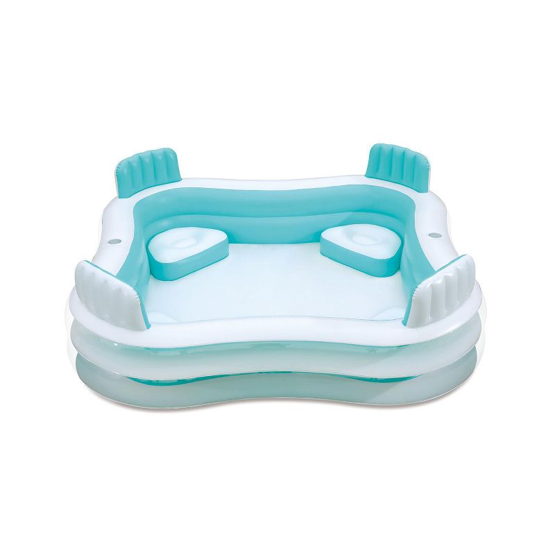 Summer Waves KB0678000 Premier Family Inflatable Blow Up Above Ground Swimming Pool with 4 Built In Seats with Backrests and 2 Cup Holders, White/blue