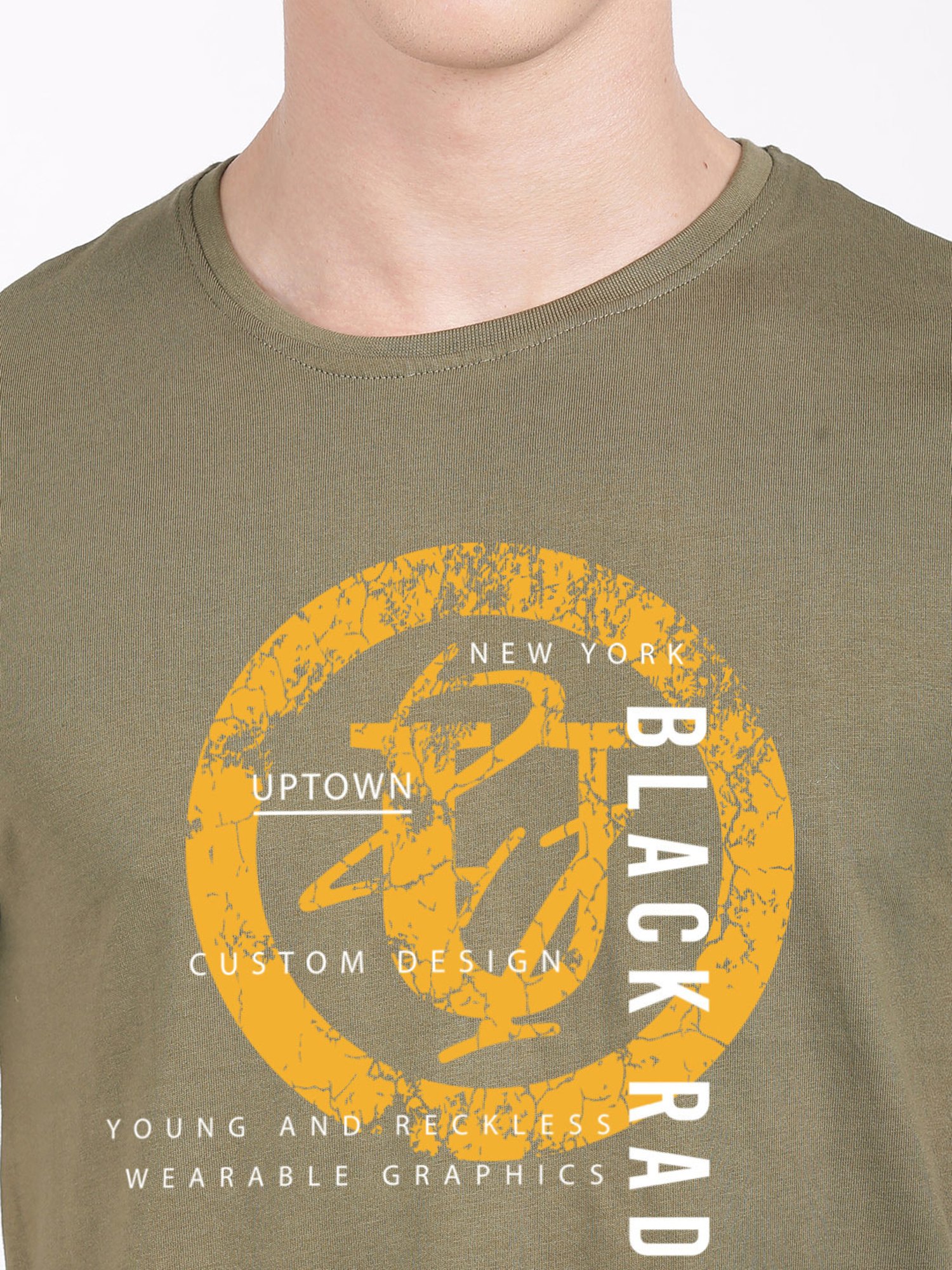 BLACK RADIO Olive Slim Fit Printed Cotton Crew T-Shirt