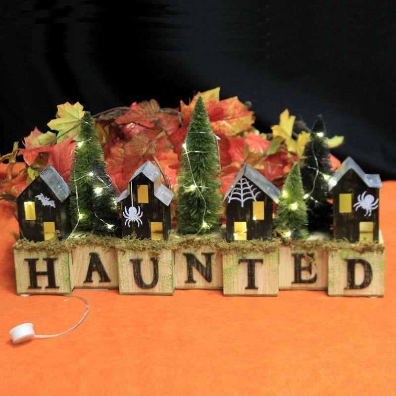Halloween 9.75" Haunted Houses On Blocks Lighted Trees Haunted  -  Decorative Figurines