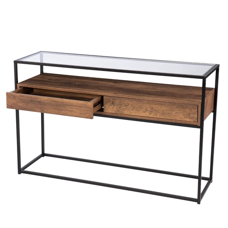 Slehidi Glass Top Console Table with Storage Black/Natural - Aiden Lane