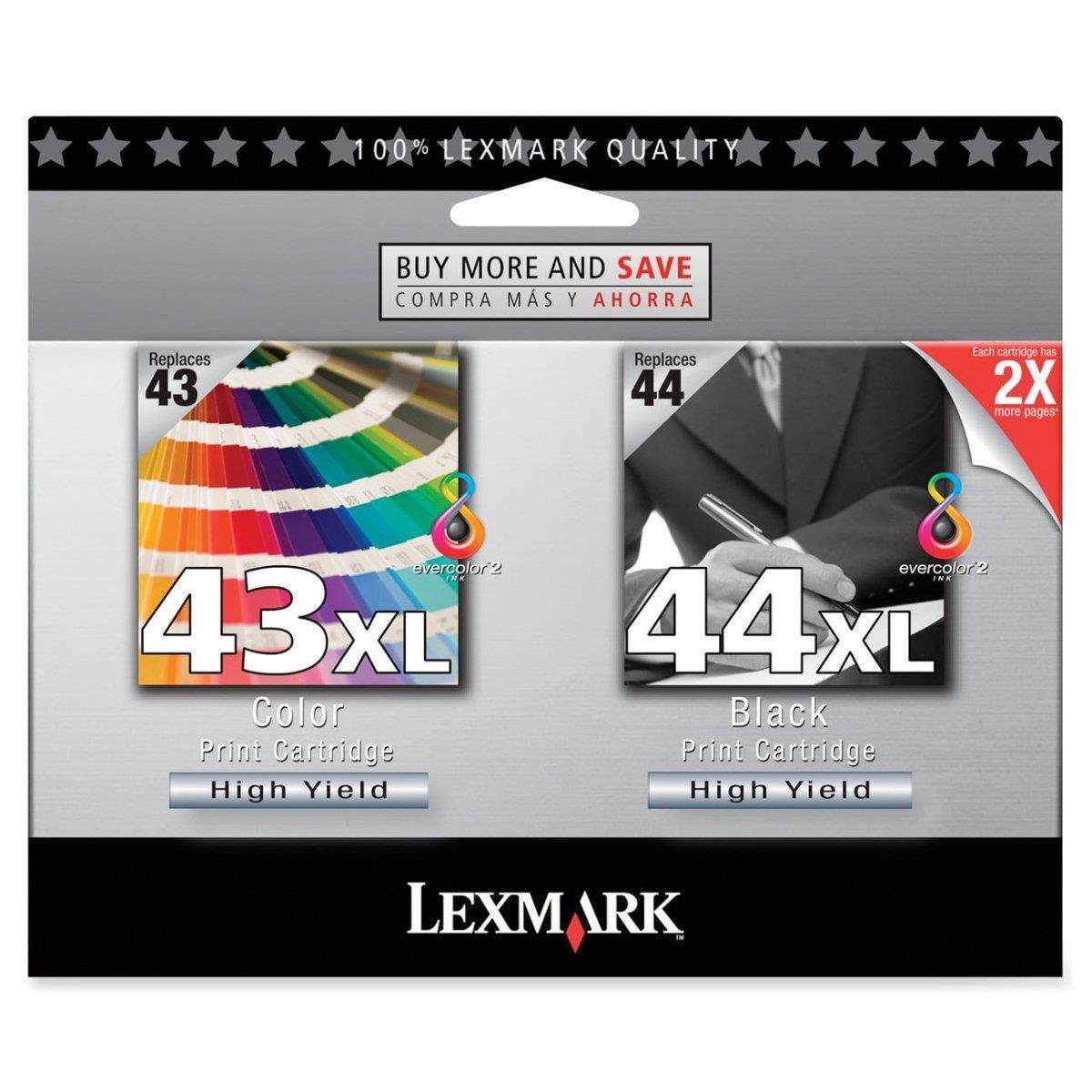 18Y0372 Lexmark No. 43/44 Twin Pack High Yield Black and Color Ink Cartridge - Assorted, Color - Inkjet - 2 / Pack