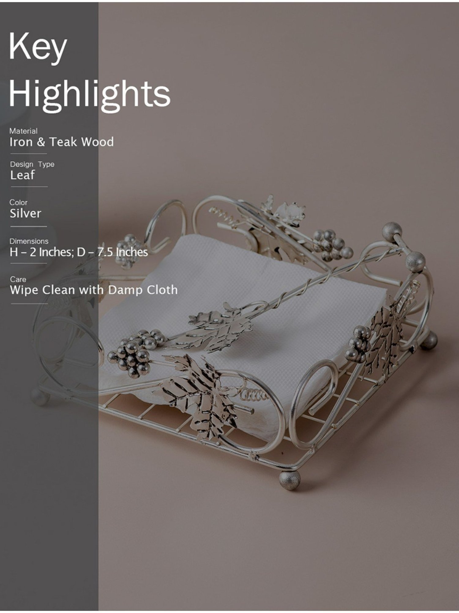 Nestroots Napkin Holder Tissue Box Holder Tissue Holder for Dining Table Napkin Holder Iron Silver