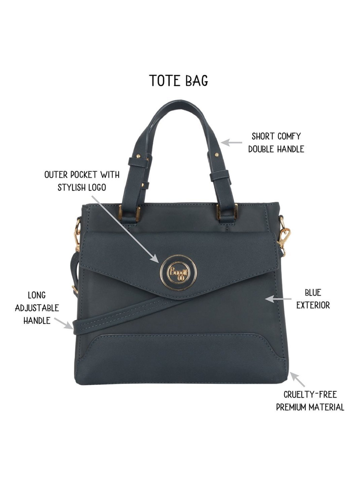 Baggit Ginnie Jenkin Blue PU Solid Handbag