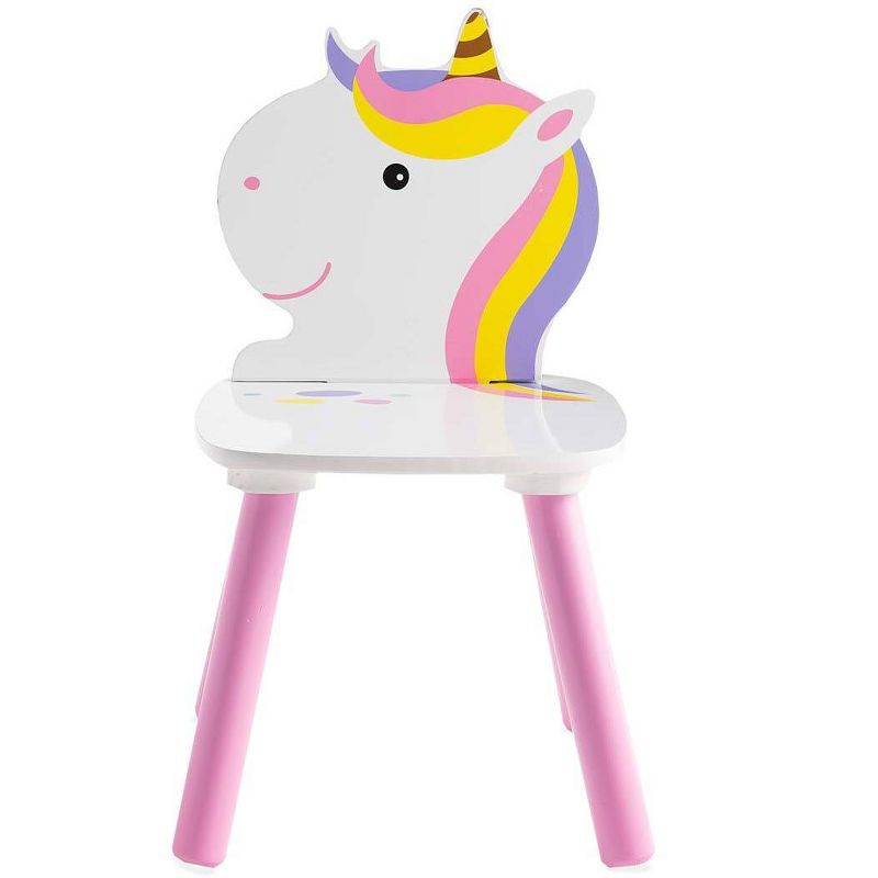 HearthSong Kids' Rainbow Unicorn Table and Two Chairs Playroom Furniture Set