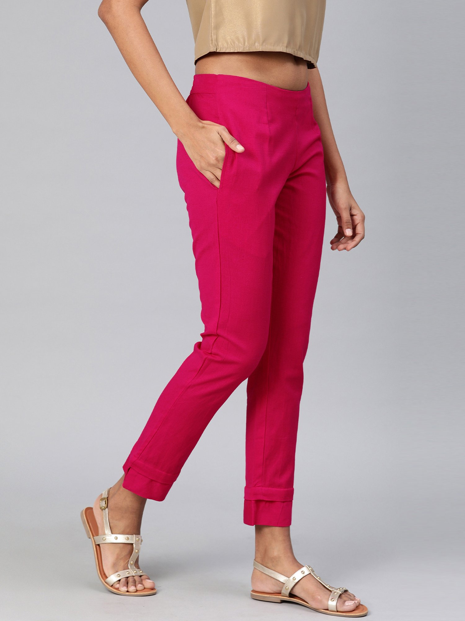 Divena Pink Khadi Regular Pants for Women&iquest;