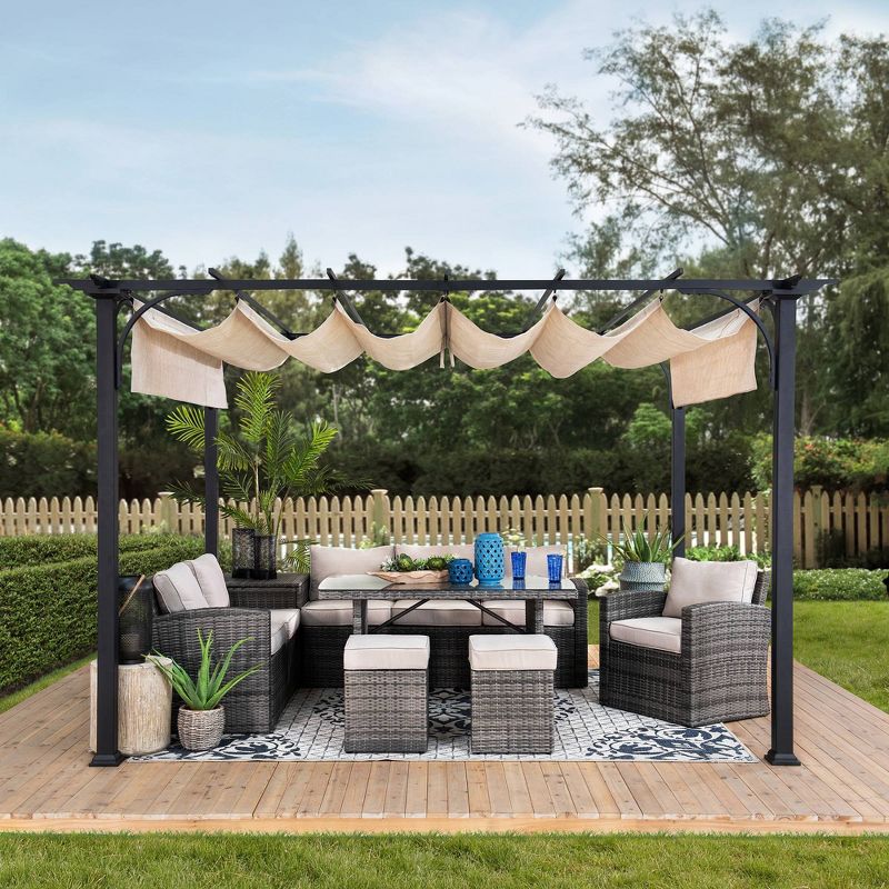 Lupine 12' x 9' Steel Frame Outdoor Sling Fabric Pergola With Adjustable Canopy - Sunjoy