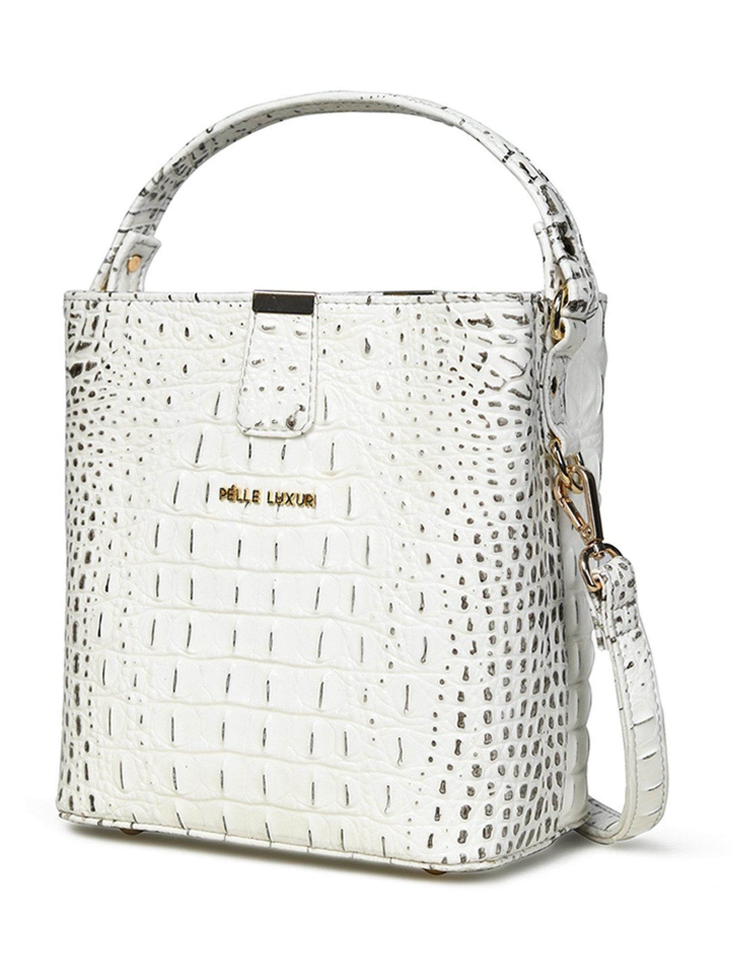 PELLE LUXUR White Animal Effect Small Bucket Bag