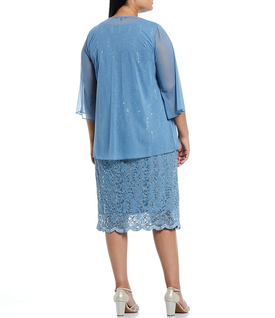 Marina Plus Size Stretch Sequin Lace 2-Piece Jacket Dress