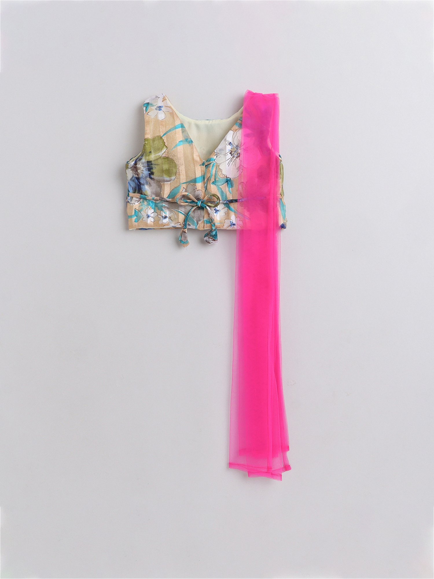 Many Frocks Kids Green & Pink Floral Print Lehenga, Choli with Dupatta