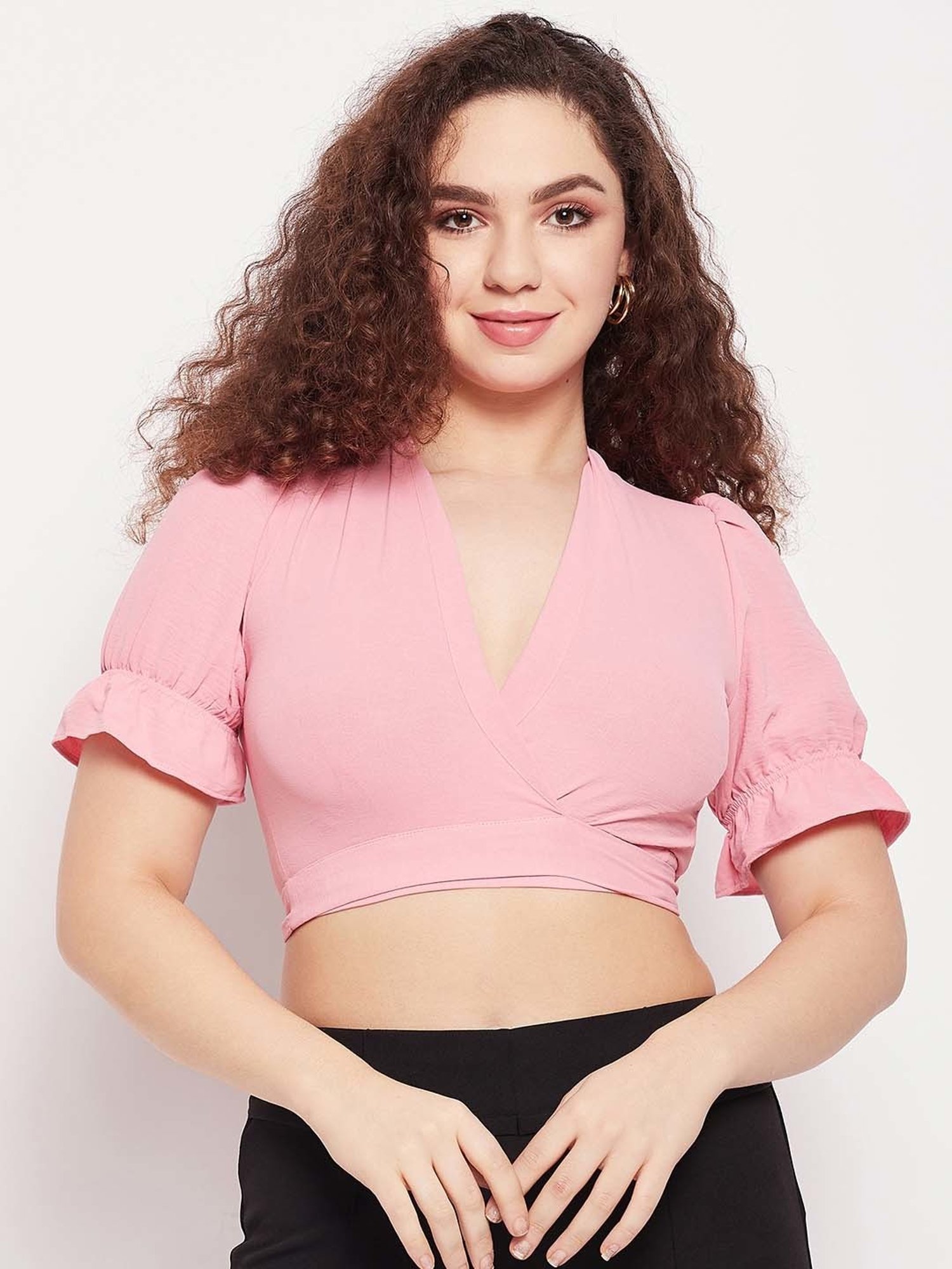 MADAME Pink Regular Fit Crop Top