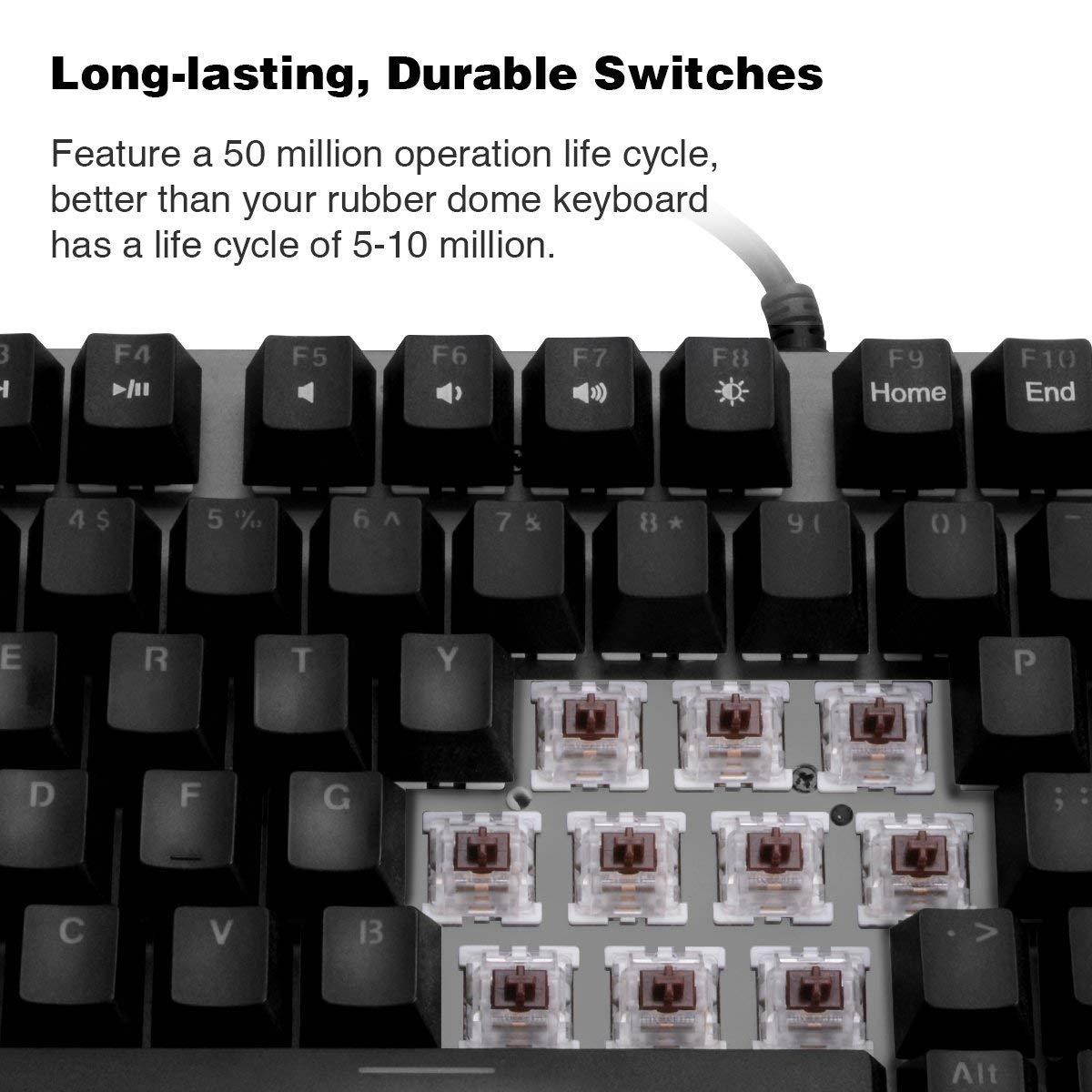 Velocifire TKL Mechanical Keyboard, 78-Key with Outemu Brown Switches and Double-Shot ABS Keycaps for Copywriter, Typist and Programmer