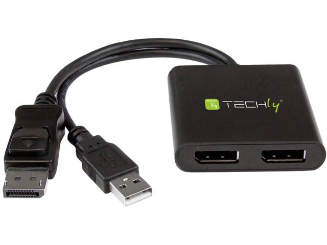 Techly IDATA DP-102 DisplayPort to Dual Head DisplayPort Multi Stream Transport Hub