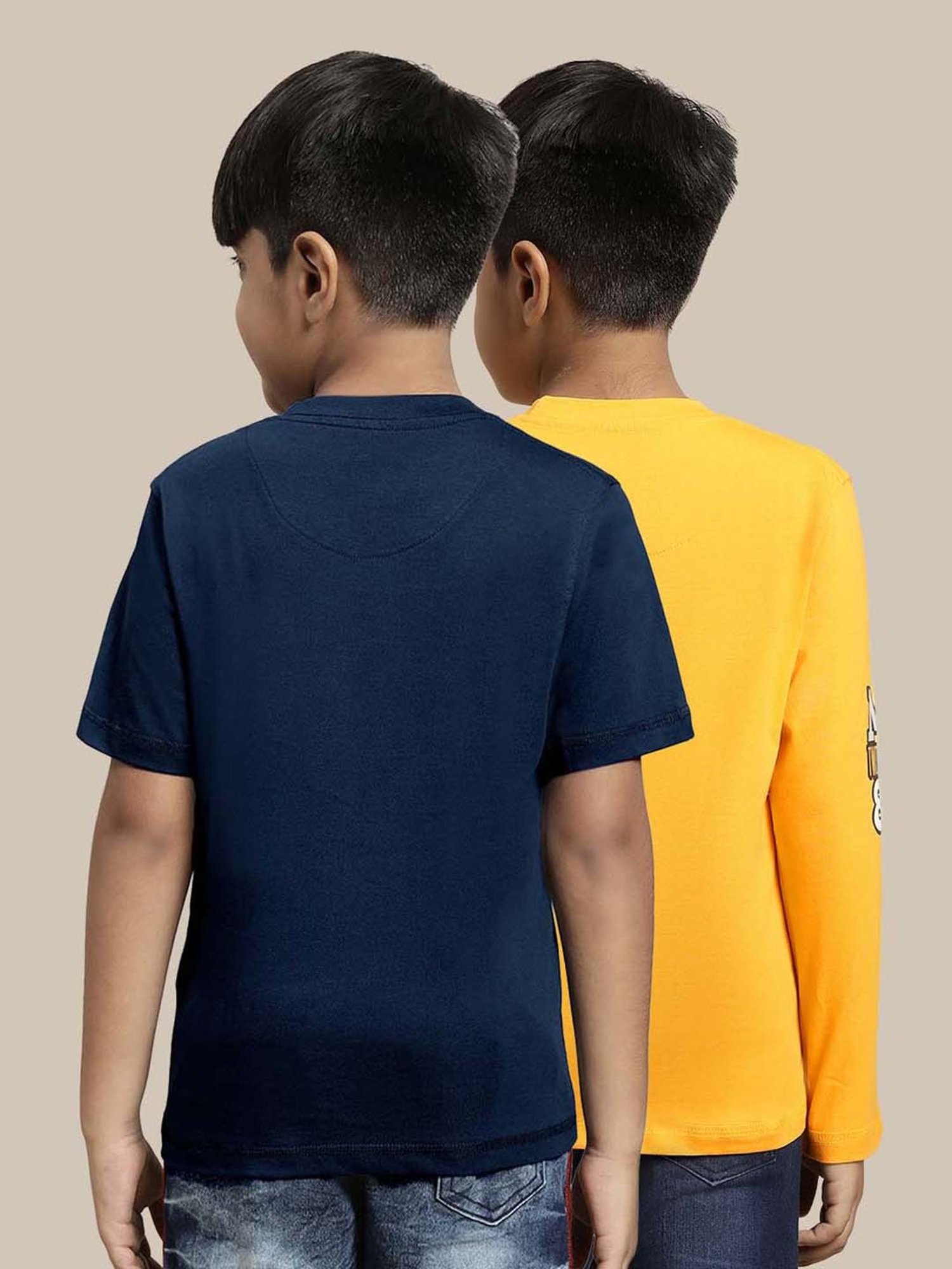 Kidsville Yellow & Navy Cotton Printed T-Shirt