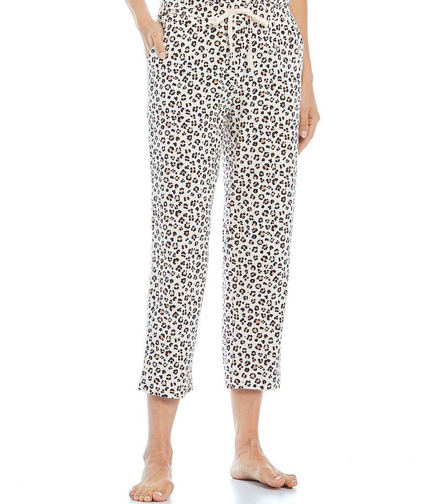 Sleep Sense Leopard Spot Print Jersey Knit Cropped Coordinating Sleep Pants