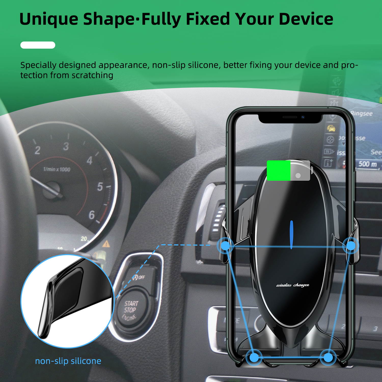 Donwell 15W Qi Car Wireless Fast Charger Cell Phone Charging Holder For iPhone 11/12/12 Pro/Pro Max,   For iPhone X/XS/XR/XS Max,Samsung Galaxy S20/S20+/S20 Ultra 5G/Note 20/20 Ultra 5G