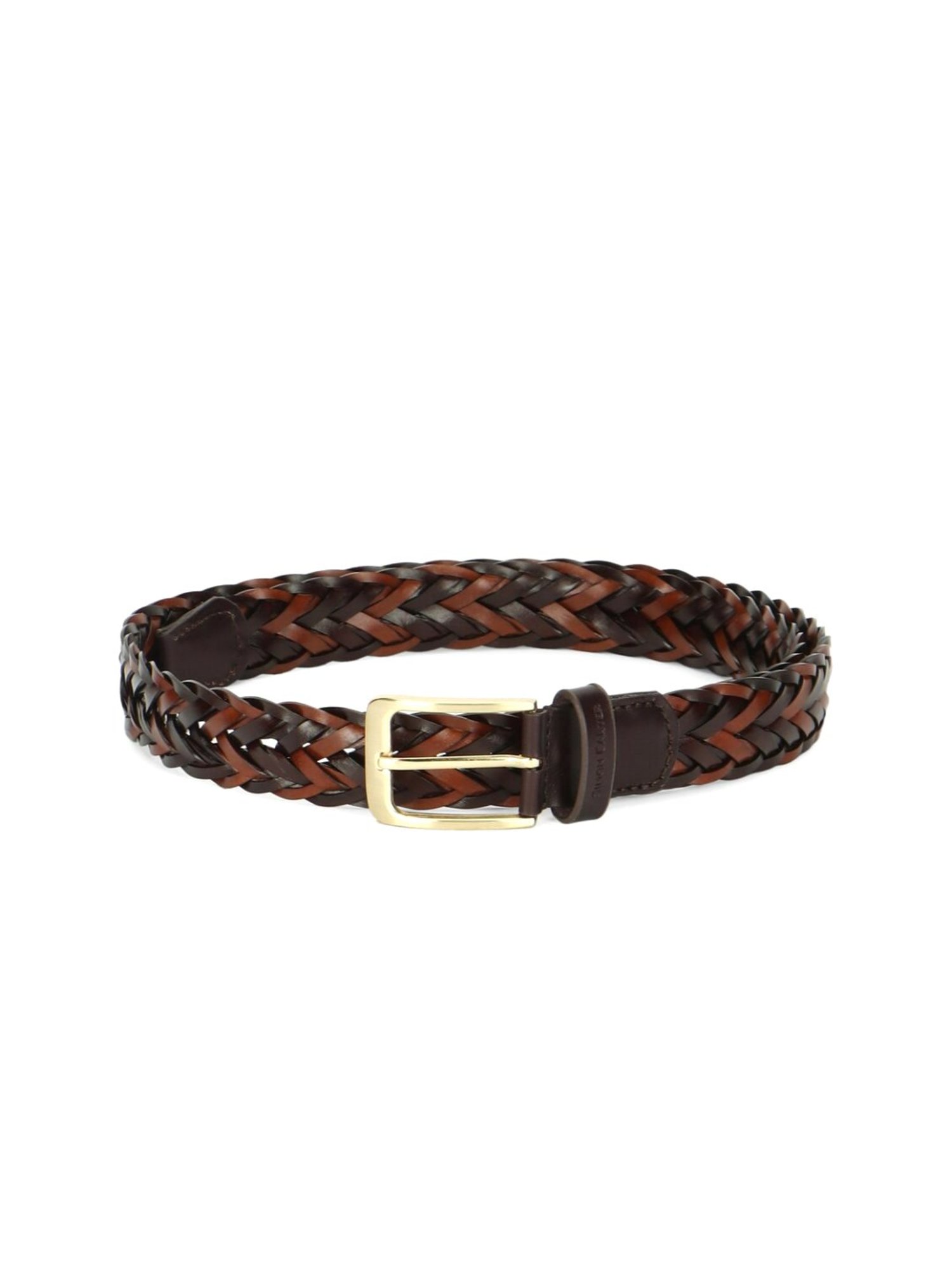 Simon Carter Brown Leather Woven Casual Belt for Men